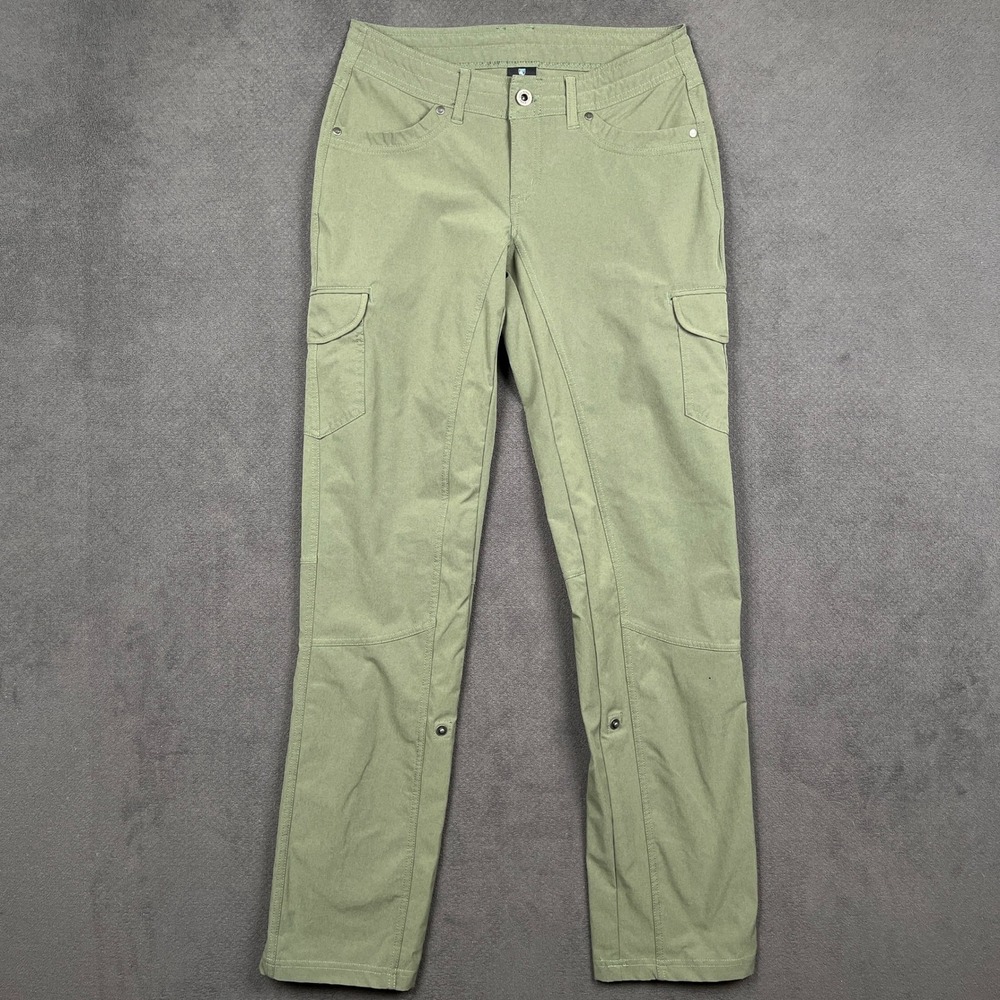 KUHL Freeflex Roll-Up Pants Womens 4 Sage Green Cargo Snap Cuff Hiking Stretch